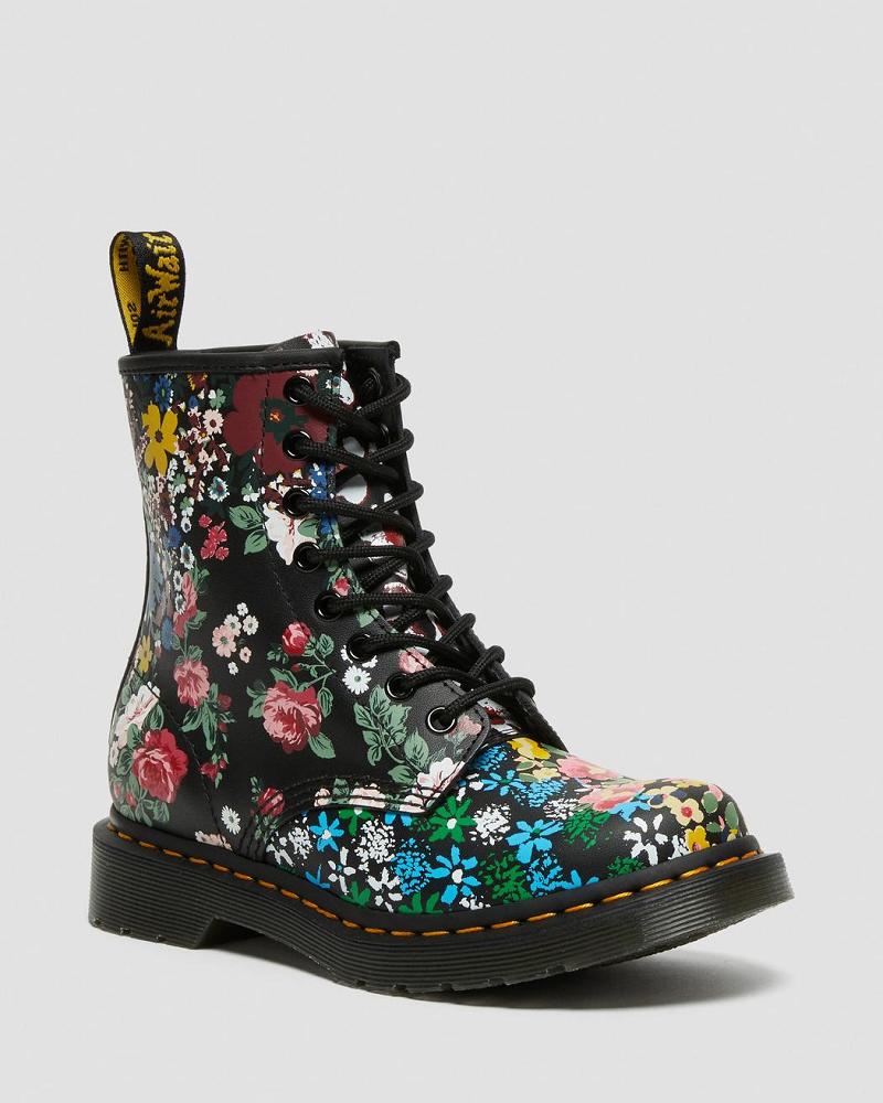 White Women\'s Dr Martens 1460 Pascal Floral Mash Up Leather Lace Up Boots | CA 186OKI